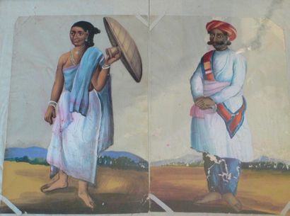 null Paire de miniatures indiennes « femme » et « Homme ». Gouaches sur papier transparent....