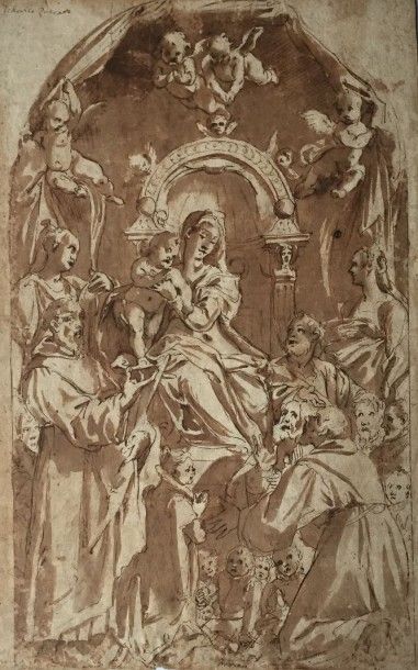 ZUCARRO Federico (Attribué à)(1540-1609) « La Pala Zuccari (Etude) ». La Vierge et...