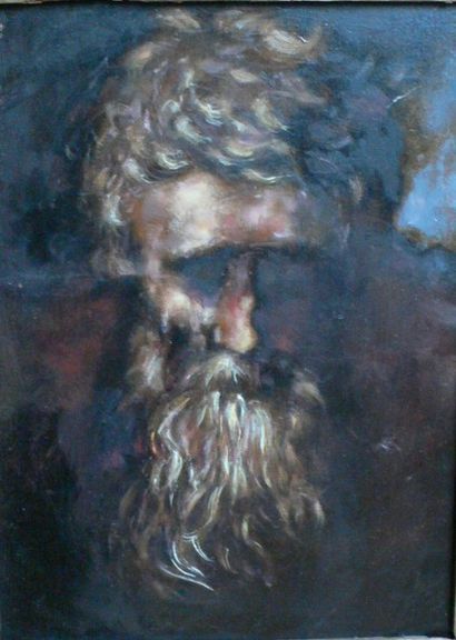Ecole du XIX-ème « Portrait d'homme barbu ». Huile sur cuivre. 22 x 17 cm