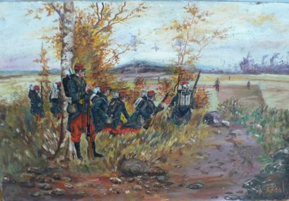 E. Atnal (Ecole XIX-ème) « Soldats de la Guerre de 1870 ». Huile sur toile signée...