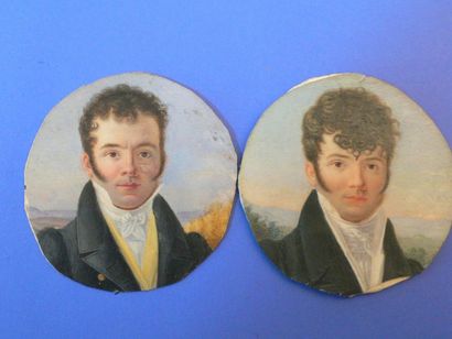 null Deux Miniatures « Portraits de jeunes hommes ». XIX-ème. Diam.: 7 cm