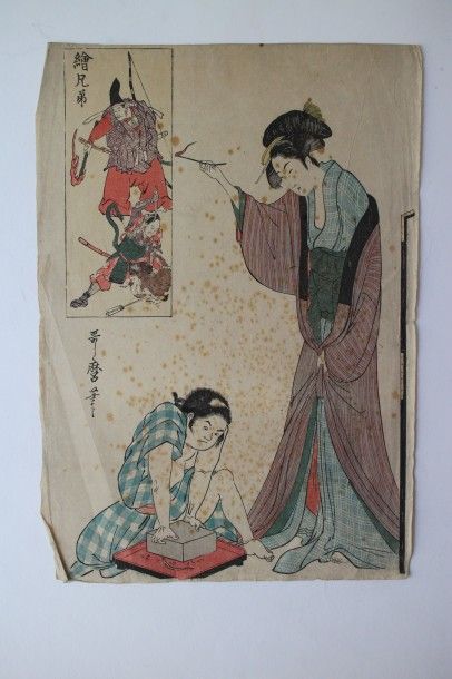 Lot de quatre estampes, Kitagawa Utamaro dit Utamaro (1753-1806), oban tate-e et...