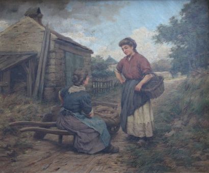 Ernest CHATEIGNON (1863-1910) « Un brin de causette ». Huile sur toile signée en...