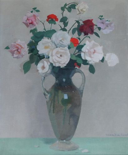 Guirand de SCEVOLA (1871-1950) « Bouquet de fleurs dans un vase ». Huile sur toile...
