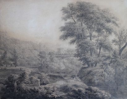 VALENCIENNES Pierre-Henri de (1750-1819)(attribué à) « Scène galante dans un paysage...