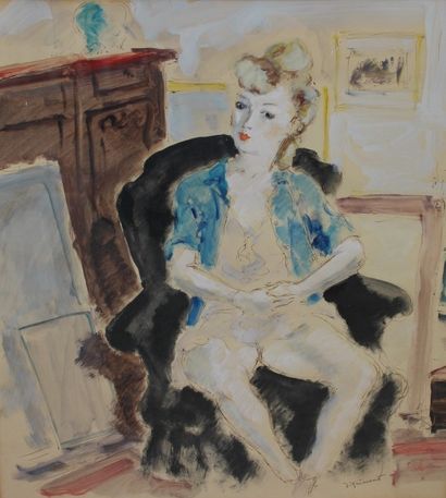 DIGNIMONT André (1891-1965) « Femme dans un fauteuil ». Gouache et aquarelle sur...