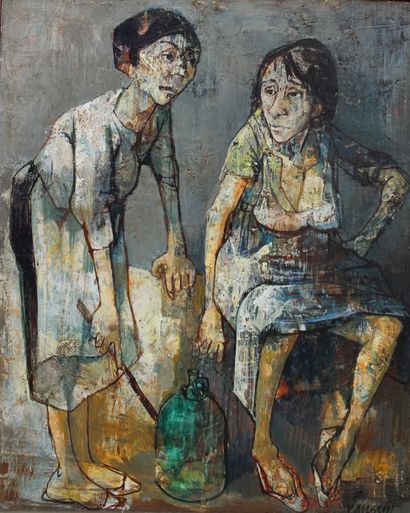 JANSEM Jean (1920-2103) « Femmes à la bonbonne ». Huile sur toile signée en bas à...