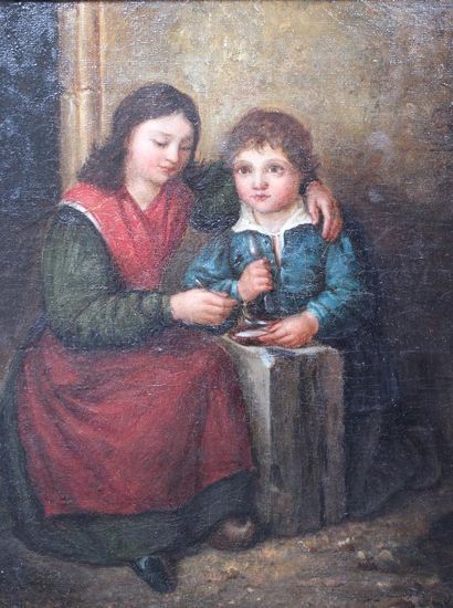 Pauline AUZOU Pauline (1775-1835) attribué à « L’enfant à son déjeuner ». Huile sur...