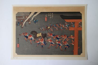 Lot de trois estampes, Hiroshige (1797-1858), oban et chuban yoko-e, de la série...