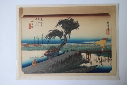 Lot de trois estampes, Hiroshige (1797-1858), oban et chuban yoko-e, de la série...