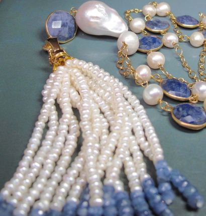 null Collier bayadère en vermeil 925 (Minerve) serti de perles de culture, cristaux...