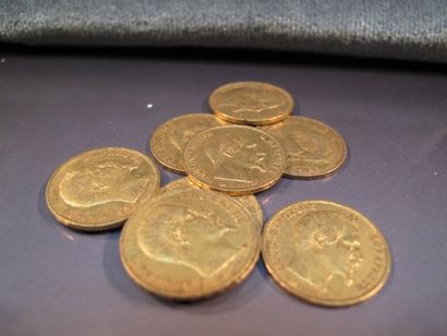 null Lot de 10 pièces de 20 FRF or Napoléon III, tête nue