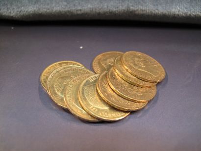 null Lot de 10 pièces de 20 FRF or Napoléon III, tête nue