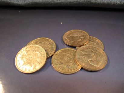 null Lot de 7 pièces de 20 FRF or Napoléon III