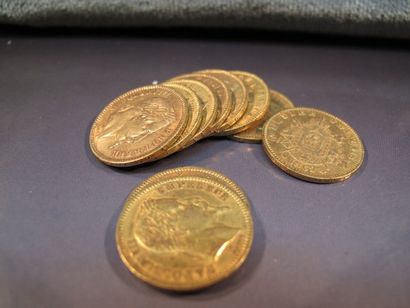 null Lot de 10 pièces de 20 FRF or Napoléon III