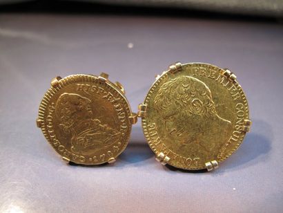 null Deux broches en or jaune serties de pièces en or, l'une 40FRF Bonaparte premier...