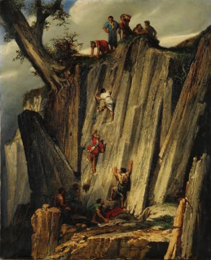 MASSON BÉNÉDICT (1819-1893) "Soldats romains escaladant une falaise, passage d'Hannibal...