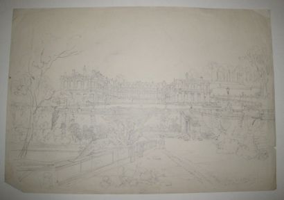 null HAUTS-DE-SEINE (92) - VUE des "RUINES du CHÂTEAU de ST CLOUD". c.1860. DESSIN...