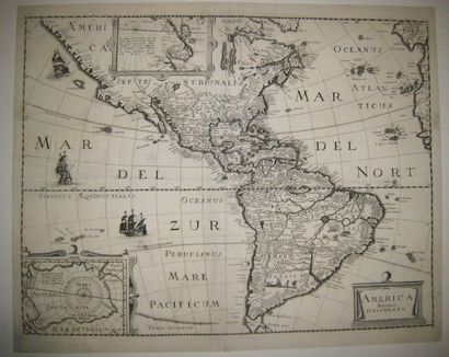 null CARTE DE L'AMERIQUE - "AMERICA Nouiter delineata". C.1640. Publiée par Pierre...
