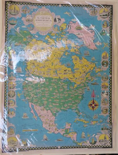 null GRANDE CARTE ILLUSTREE DE L'AMERIQUE DU NORD - "A PICTORIAL MAP of NORTH AMERICA,...