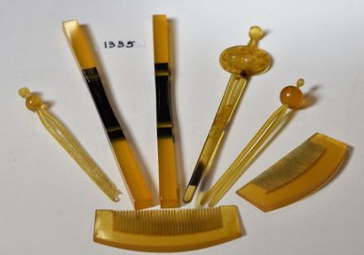 null 1 ensemble de 7 parures de cheveux japonaises en bakélite jaune et noire (5...