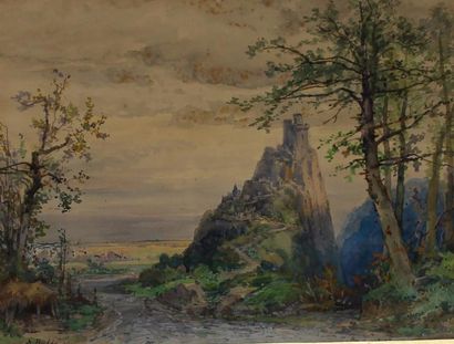 null RUBE Auguste Alfred (1815-1899) : « Vue d’une fortification ». Aquarelle sur...