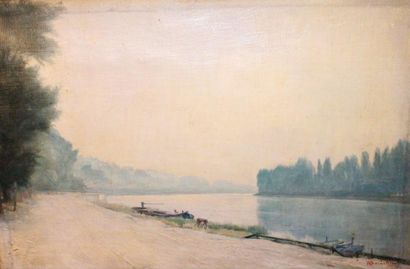 null BARBOTIN William (1861-1931) : « Vue de bord de Seine ». Huile sur toile signée...