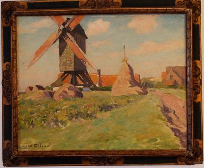 null GILSOUL Victor (1867-1939) : « Moulin près d’un village en Hollande ». Huile...