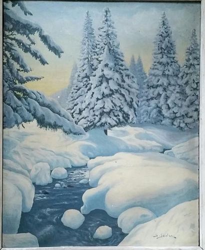 null SEDRAC Serge (1878-2195) : « Paysage de neige ». Huile sur panneau. 50 x 40...