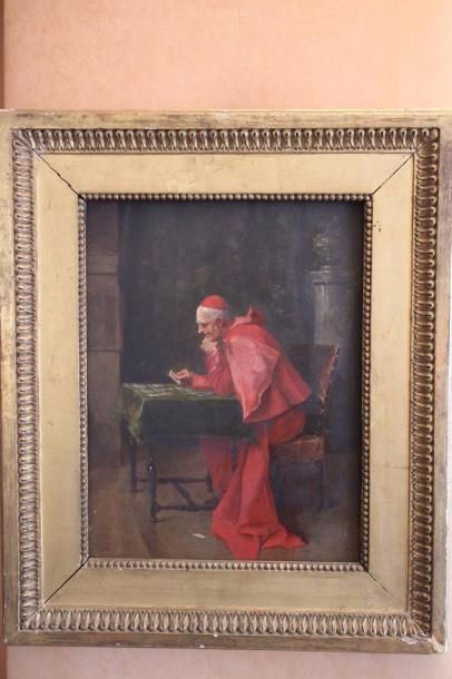 null Georges CAIN (1856-1919) : « Le cardinal aux cartes à jouer ». Huile sur toile....