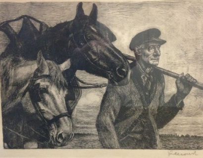 null LECOURT Raymond (1882-1946) : « Ramasseur de goémon conduisant ses chevaux »....