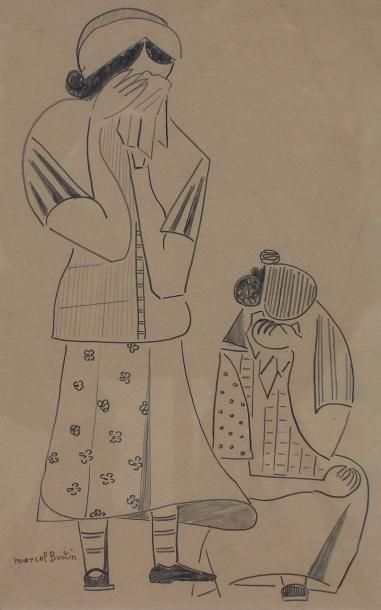 null BURTIN Marcel (1902-1979) : « Les deux jeunes femmes ». Dessin au crayon signé...