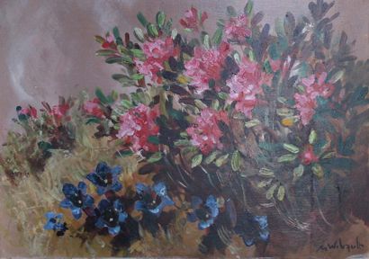 null WIBAULT Marcel (1905-1998) : « Fleurs de montagne ». Huile sur isorel signée...