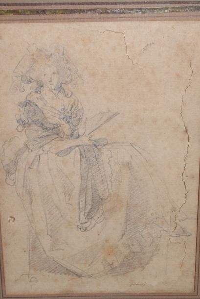 null WATTEAU DE LILLE François (1758-1823) (attribué à) : « Femme assise à l’éventail »....
