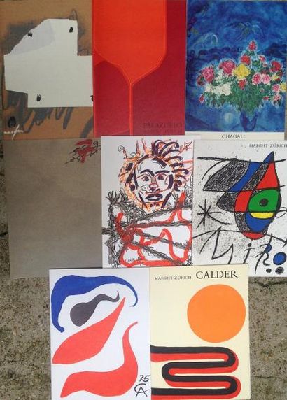 MIRO Joan CALDER (2), CHAGALL, TAPIES (2), PALAZUELO, RIOPELLE - 
ENSEMBLE de 7 Catalogues...