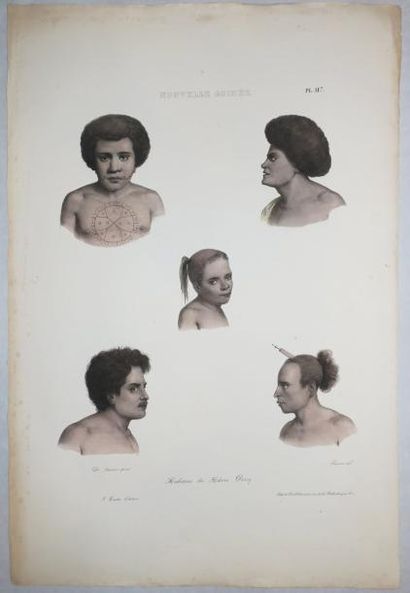 null OCEANIE - NOUVELLE-GUINEE - "HABITANS du HÂVRE DOREY". c.1830. Lithographie...