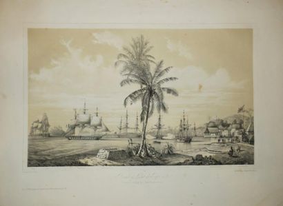 null TAHITI - VUE de la "Rade et Port de PAPE-ITI, Arrivée au mouillage du C. Amiral...