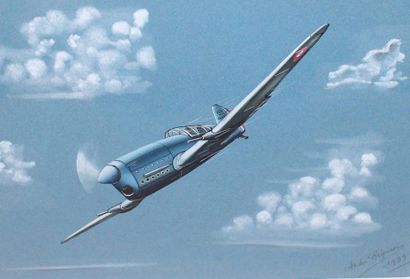 null CAUDRON C 713Gouache sur papier bleu du prototype de chasseur léger Caudron,...