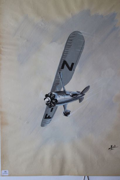 null MORANE SAULNIER
Gouache sur papier signée en bas à droite MICK. 60x45 cm. Taches...