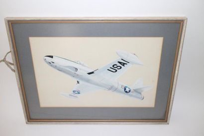 null LOCKHEED P80 SHOOTING STAR Gouache sur papier de l’avion de chasse américain...