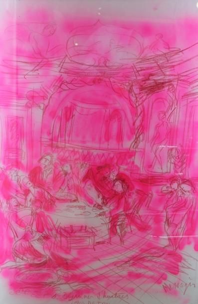 null Jean MESSAGIER (1920-1999) : « Le Déjeuner d’huitres d’après Detroy ». Crayon...