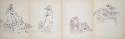 null Atelier HOKUSAI. Album d’aquarelles : scènes animées de personnages, oiseaux,...