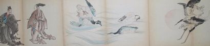 null Atelier HOKUSAI. Album d’aquarelles : scènes animées de personnages, oiseaux,...