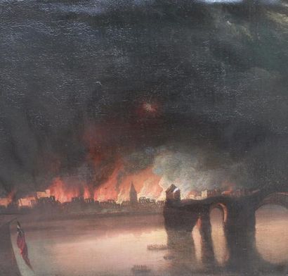 null Ecole anglaise du XVIII-ème Siècle : « Le grand Incendie de Londres (Septembre...