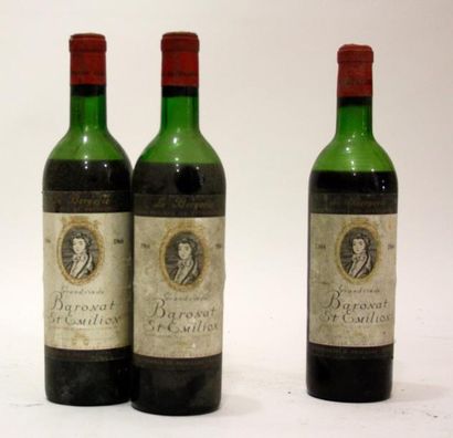 null 3 bouteilles Grand Vin Du BARONAT ST ÉMILION : 2 bouteilles de 1966 et une 1964...