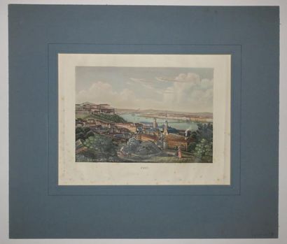 null HONGRIE - VUE DE BUDAPEST "PEST". XIXème. Aquatinte, sur papier vélin. Coloris...