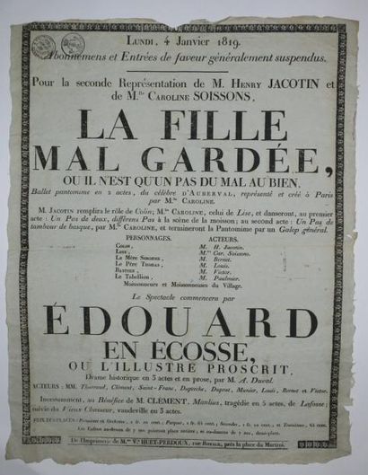null AFFICHE DE THEATRE DE 1819 - Pour la seconde représentation de M. Henry JOCOTIN...