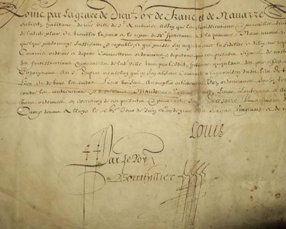 louis xiii Pièce SIGNEE par LOUIS XIII, sur vélin, au CAMP deavant ALAIS (GARD) le...
