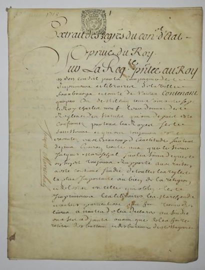 null NANTES (44) - LIBRAIRES & IMPRIMEURS (1718) - EXTRAIT des registres du CONSEIL...