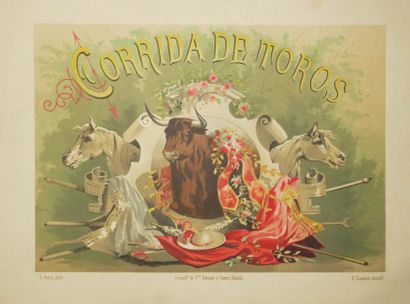 null ESPAGNE - TAUROMACHIE - "CORRIDA DE TOROS". 1877. SUITE COMPLETE de 15 CHROMOLITHOGRAPHIES...